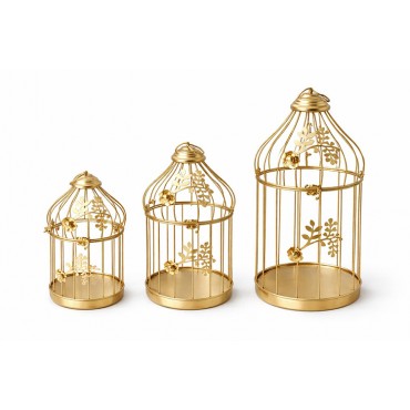 Dekoratif Gold Metal 3'lü Kafes Mumluk Seti