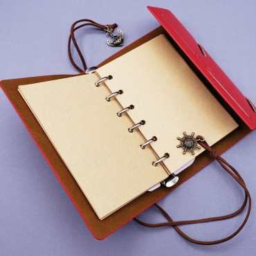 Pusula Tasarımlı Deri Defter - Değiştirilebilir Sayfalı - Vintage Ajanda 