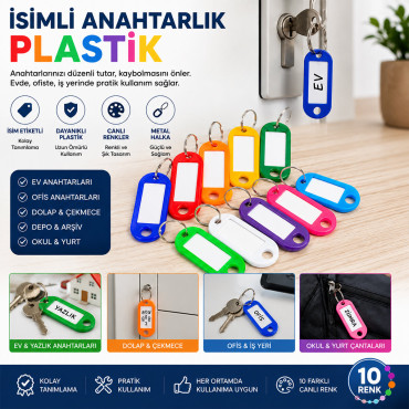 Boş İsimli Anahtarlık - Plastik - Karışık Renk - Kişiselleştirilebilir 