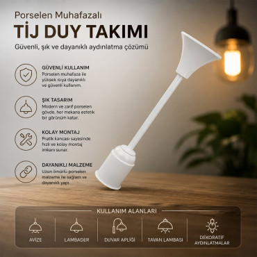 Tij Duy Takımı - E27 Uyumlu - Porselen Muhafazalı 