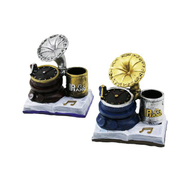 Saatli Gramofon Tasarımlı Biblo Kalemlik - Dekoratif Model - Nostaljik Tasarım 