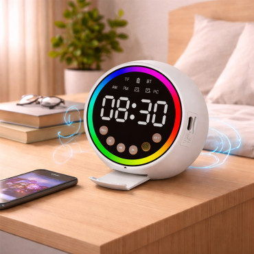 Dijital Çalar Saat - Bluetooth Özellikli Mini Hoparlör - USB Şarjlı - Işıklı 