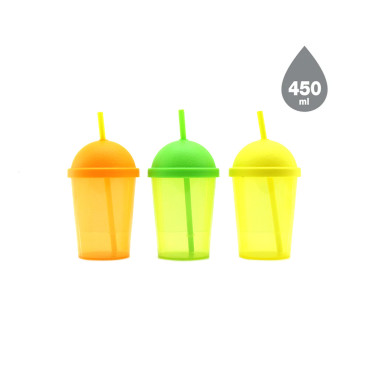 Pipetli Bardak - 450 ml - Şeffaf Renkli - Plastik 