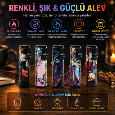 LED Işıklı Rüzgar Çakmağı - Karışık Desenli - İpli