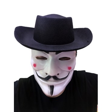 Siyah Renkli Delikli Çocuk Boy Vendetta Şapkası ve Vendetta Maskesi