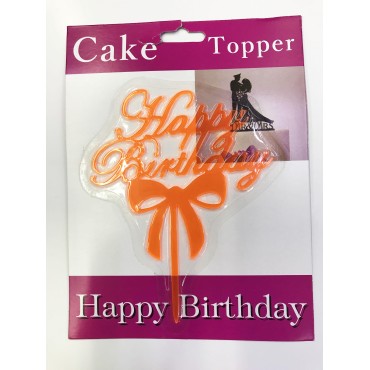 Happy Birthday Yazılı Fiyonklu Pasta Çubuğu Turuncu Renk