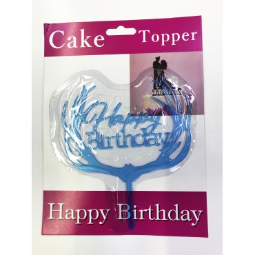 Happy Birthday Yazılı Dallı Pasta Kek Çubuğu Mavi Renk