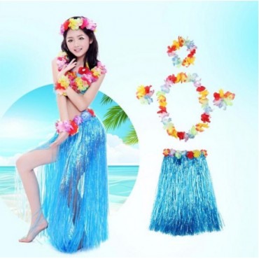 Havaii Partisi  Etek Taç ve Bileklik Seti Mavi