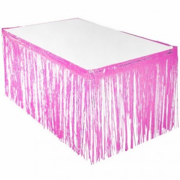 Püsküllü Metalize Pembe Renk Masa Örtüsü 75 cm x 4 m