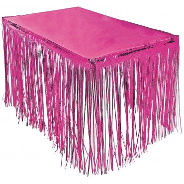 Püsküllü Metalize Pembe Renk Masa Örtüsü 75 cm x 4 m