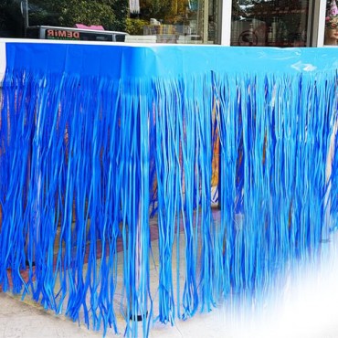 Püsküllü Metalize Mavi Renk Masa Örtüsü 75 cm x 4 m