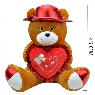 Şapkalı Peluş Oyuncak Ayı 45 cm Kahverengi
