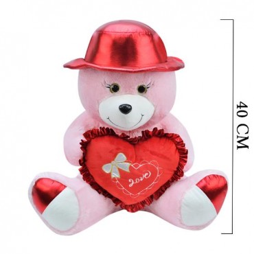Şapkalı Peluş Oyuncak Ayı 40 cm Pembe 