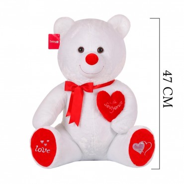Kalpli Peluş Oyuncak Ayı 47 cm Beyaz 