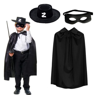 Zorro Pelerin Şapkası ve Maske Seti Çocuk Boy