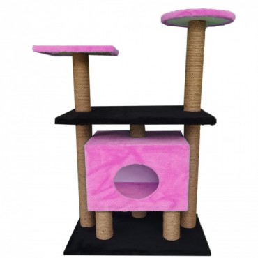 Tırmalama Sütunlu Kedi Evi Pembe-Siyah