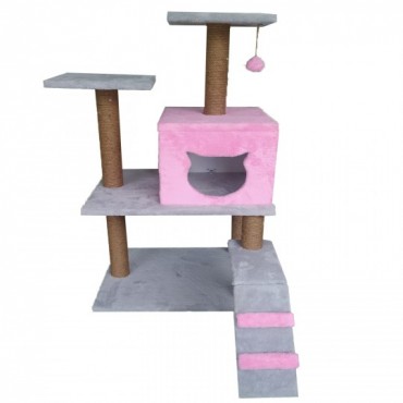 Tırmalama Alanlı Kedi Evi Pembe - Gri