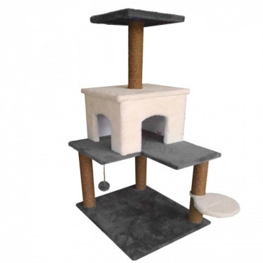 Tırmalama Alanlı Kedi Evi Füme-Beyaz