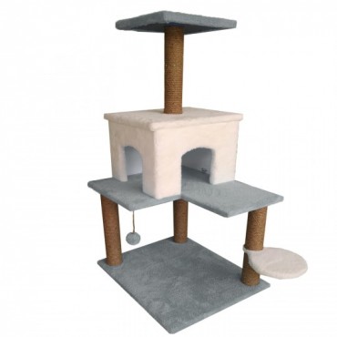 Tırmalama Alanlı Kedi Evi Gri-Beyaz