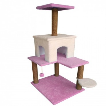 Tırmalama Alanlı Kedi Evi Pembe-Beyaz