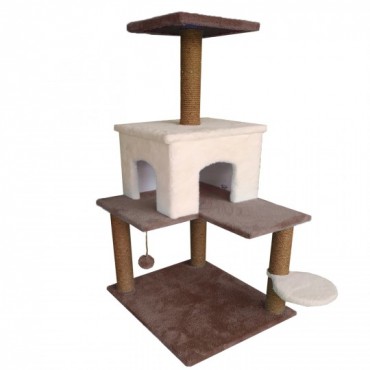 Tırmalama Alanlı Kedi Evi Kahve-Beyaz