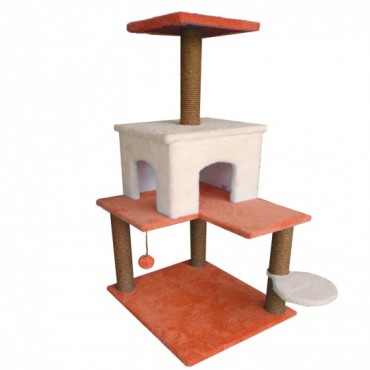Tırmalama Alanlı Kedi Evi Somon-Beyaz