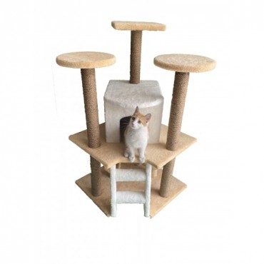 Tırmalama Alanlı Katlı Kedi Evi Kahve-Gri