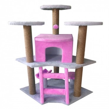 Tırmalama Alanlı Kedi Evi Pembe-Gri