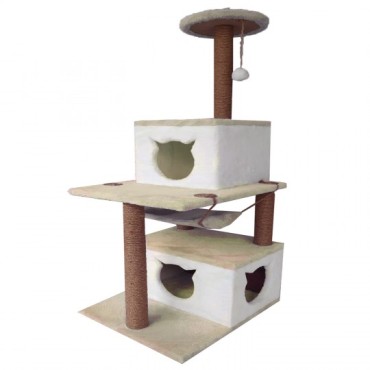 Tırmalama Alanlı Katlı Kedi Evi Kahve-Beyaz