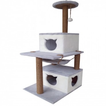 Tırmalama Alanlı Katlı Kedi Evi Gri-Beyaz