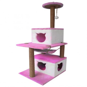 Tırmalama Alanlı Katlı Kedi Evi Pembe-Beyaz