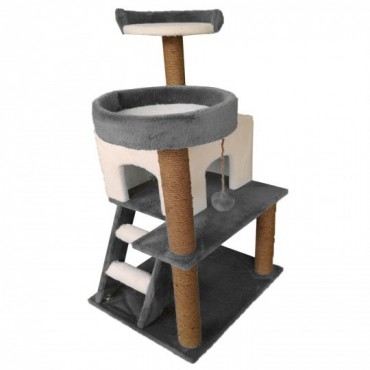 Yataklı Kedi Evi Füme-Beyaz