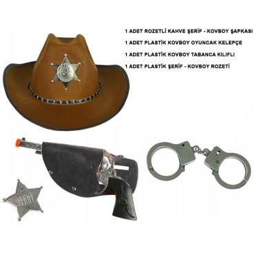 Kahverengi Şerif - Kovboy Seti Çocuk Boy 4 Parça