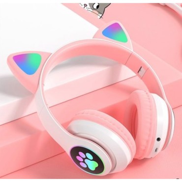 Kedi Figürlü Bluetooth Kulaklık Pembe Renkli
