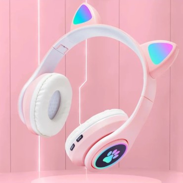 Kedi Figürlü Bluetooth Kulaklık Pembe Renkli