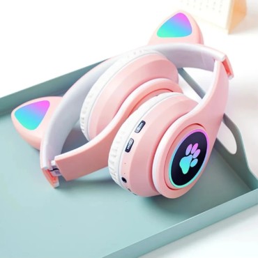 Kedi Figürlü Bluetooth Kulaklık Pembe Renkli