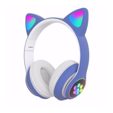 Kedi Figürlü Bluetooth Kulaklık Mavi Renkli 