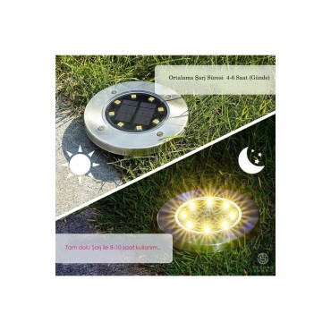 Solar Güneş Enerjili 8 ledli Kazıklı Çim Zemin Bahçe Aydınlatması 4 Lü Set