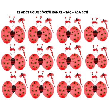 Uğur Böceği Kostüm Seti - Kanat, Taç, Asa 12 Adet