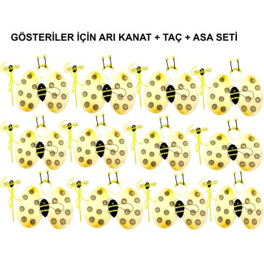 Okul Gösterileri için Arı Seti 12 Adet - Taç, Kanat, Asa