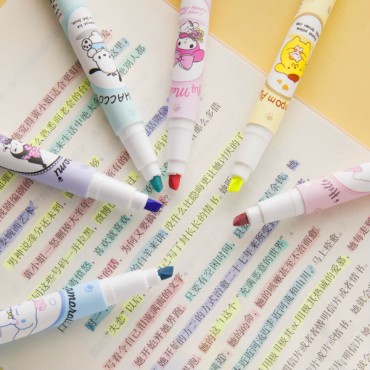 6'lı Fosforlu Kalem Seti - Sanrio Karakterleri, Kuromi, Hello Kitty 