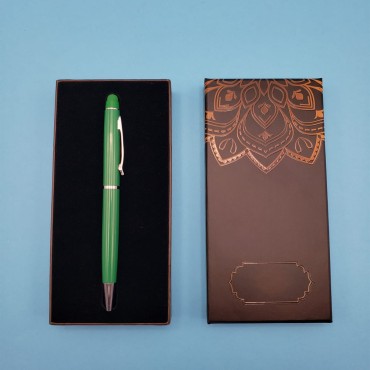 Mandala Desenli Kutulu Yeşil Touchpen Tükenmez Kalem 