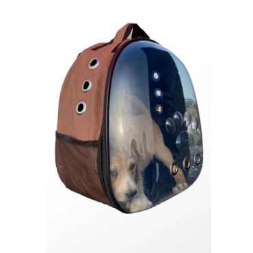 Deri Astronot Kedi Ve Köpek Taşıma Çantası Kahverengi 