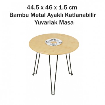Bambu Metal Ayaklı Katlanabilir Yuvarlak Masa - 44.5 x 46 x 1.5 Cm