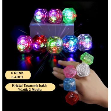 6'lı Kristal LED Parti Yüzük Seti 