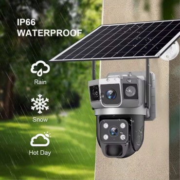 Güneş Enerjili Çift Lens Dış Mekan Güvenlik Kamerası 