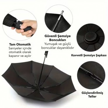 Bordo Kılıflı Otomatik Kompakt Şemsiye