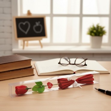 Şeffaf Kutulu Kraponlu Gül - Öğretmenler Günü Hediyesi