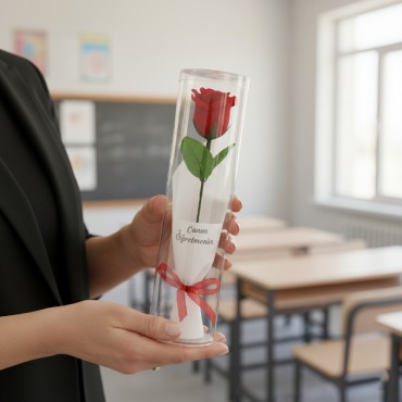 Şeffaf Silindir Kutulu Gül - Öğretmenler Günü Hediyesi 