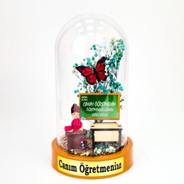 Sıralı Biblolu Ters Fanus - Öğretmenler Günü Hediyesi